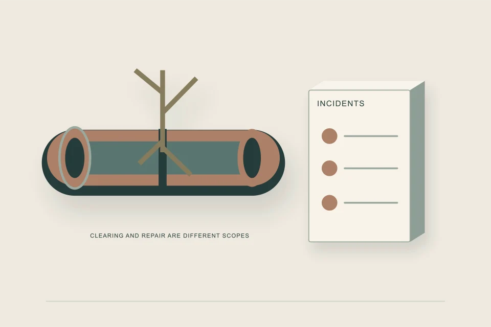 Conceptual illustration of root entry at a pipe joint with recurring incident history