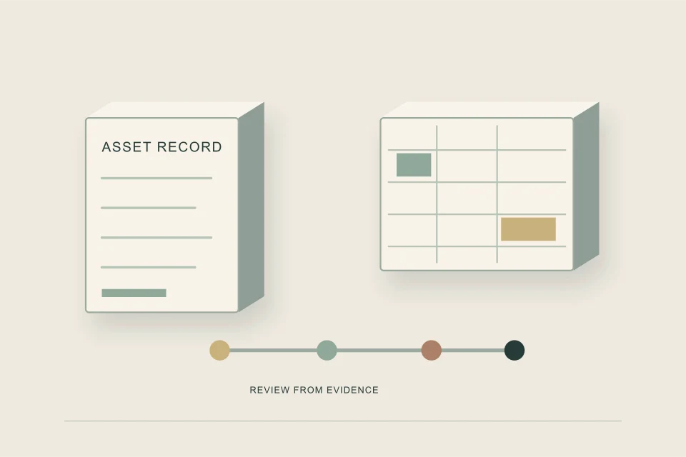 Conceptual illustration of maintenance ledger calendar condition record and inspection equipment