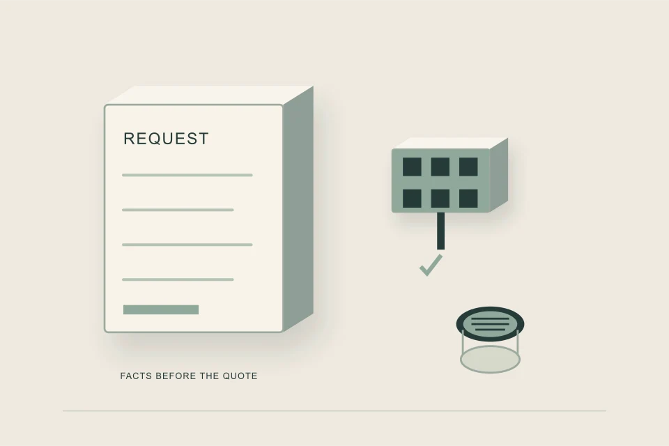 Conceptual illustration of project request clipboard with building type symptoms access and window